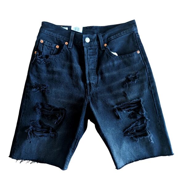 Levi's 501 Slouch Shorts Womens 25 Black Button Fly Distressed Grunge Goth Punk - Picture 1 of 15